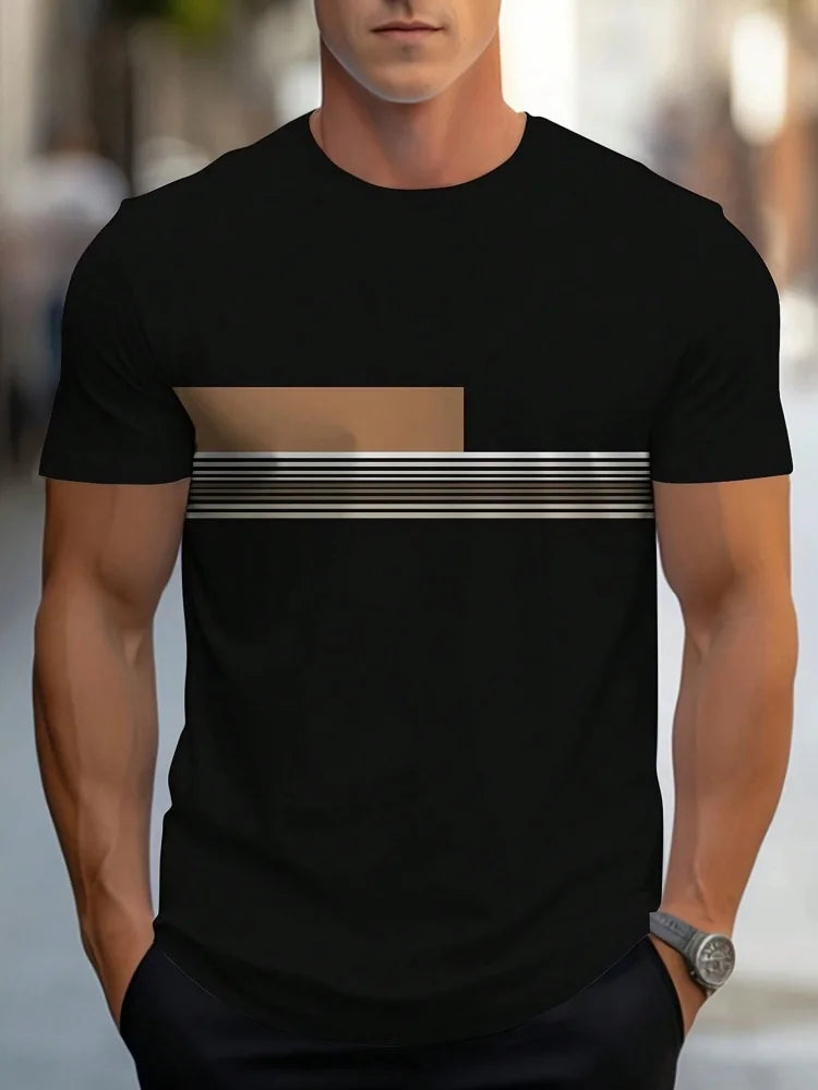 Summer men's casual sports loose oversized simple letter pattern printed round neck short sleeved T-shirt top