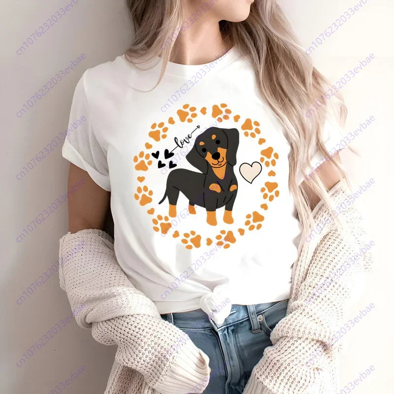 Dachshund Teckel Funny Cute Dog Animal T-Shirt Women Short Sleeve Summer Fashion Tshirt Casual