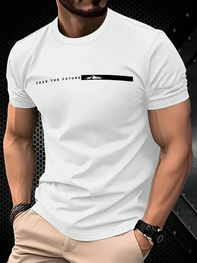 Summer men's casual sports loose oversized simple letter pattern printed round neck short sleeved T-shirt top