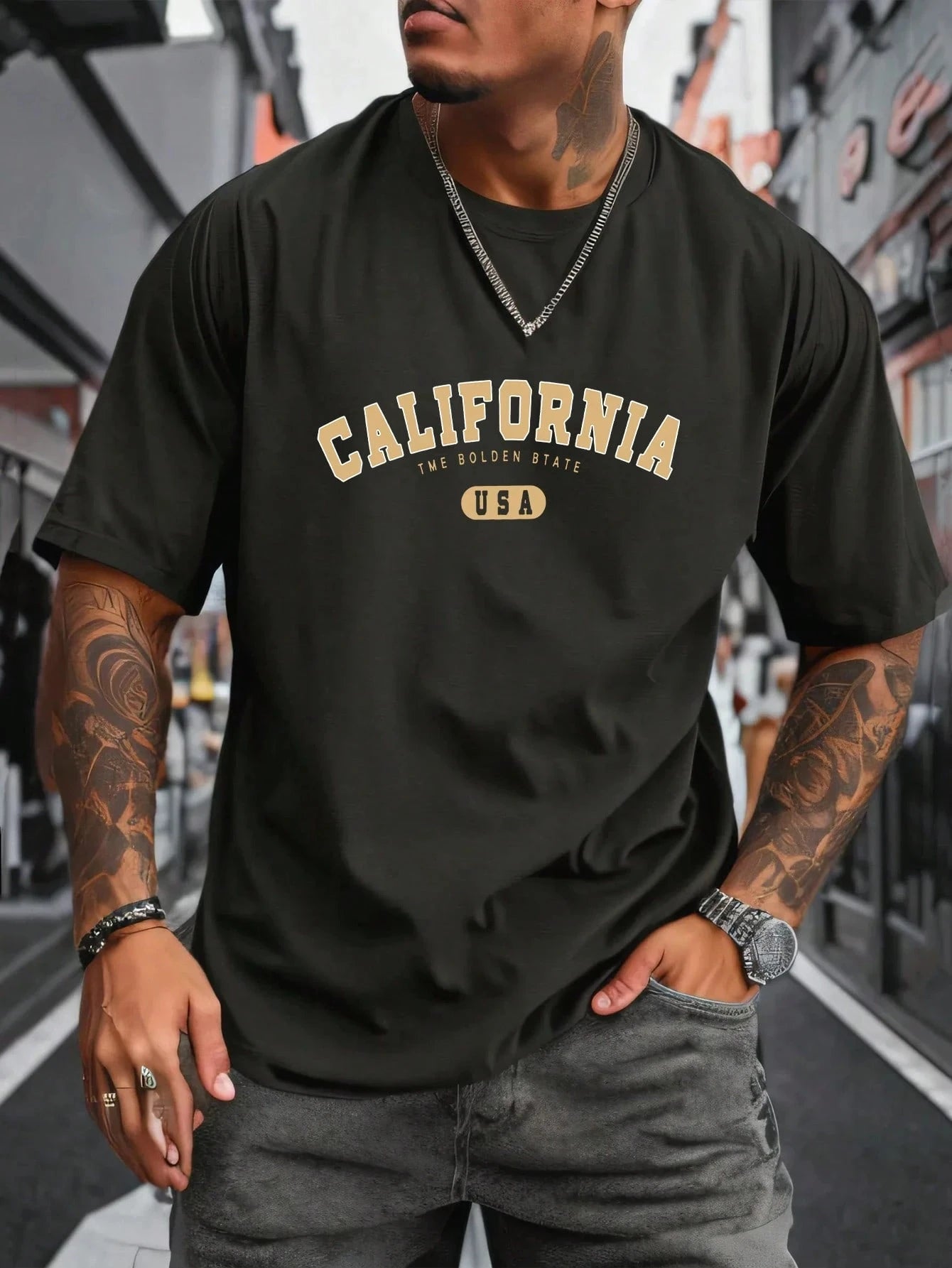 Men's Summer New 3D Tshirts Fashion California Letter Printed Loose Large Casual Comfortable Round Neck Short