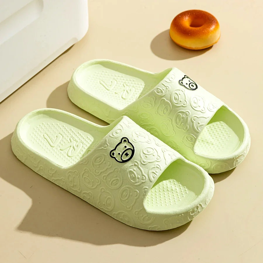 New Fashion Women's Slippers Indoor Soft Sole Cartoon Bear Print Slides Bathroom EVA Indoor Men