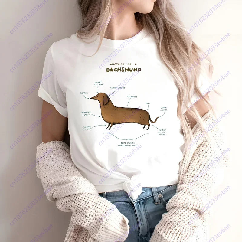 Dachshund Teckel Funny Cute Dog Animal T-Shirt Women Short Sleeve Summer Fashion Tshirt Casual