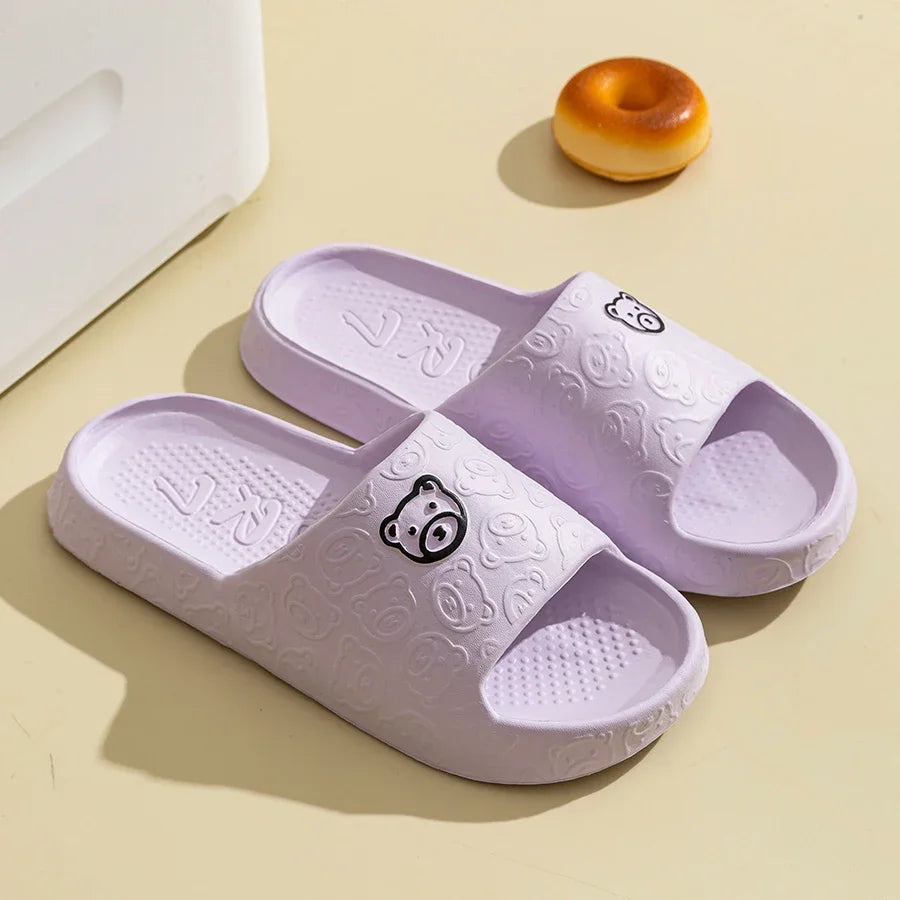 New Fashion Women's Slippers Indoor Soft Sole Cartoon Bear Print Slides Bathroom EVA Indoor Men