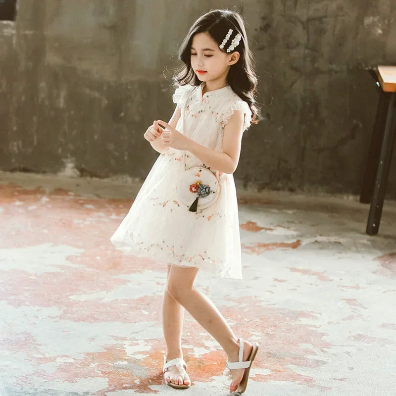 Tang Girls Casual Dresses Chinese Kids Clothes Perform Cheongsams Fashion Girl Hanfu Dress Summer