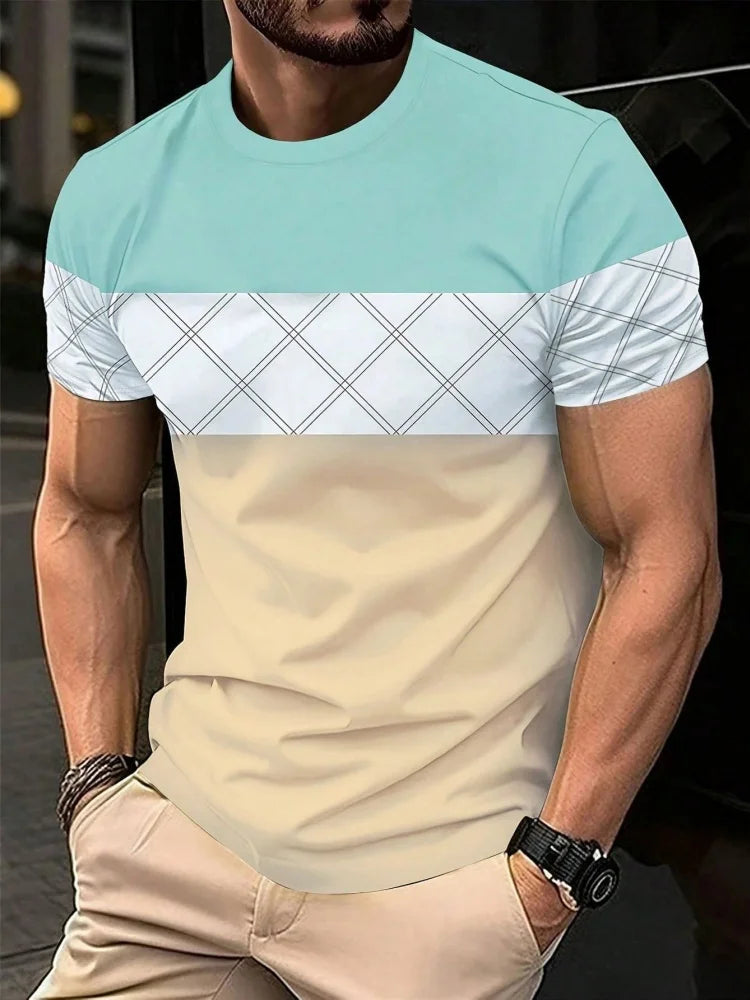 Summer men's casual sports loose oversized simple letter pattern printed round neck short sleeved T-shirt top