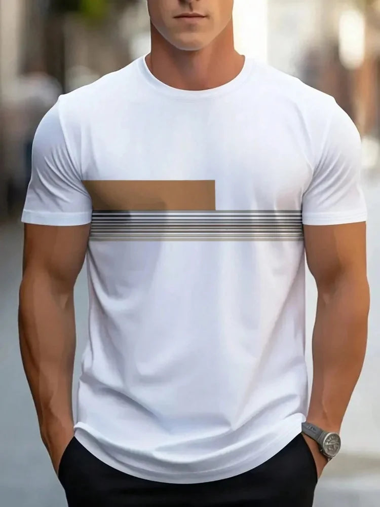 Summer men's casual sports loose oversized simple letter pattern printed round neck short sleeved T-shirt top