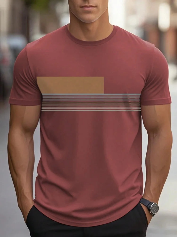 Summer men's casual sports loose oversized simple letter pattern printed round neck short sleeved T-shirt top