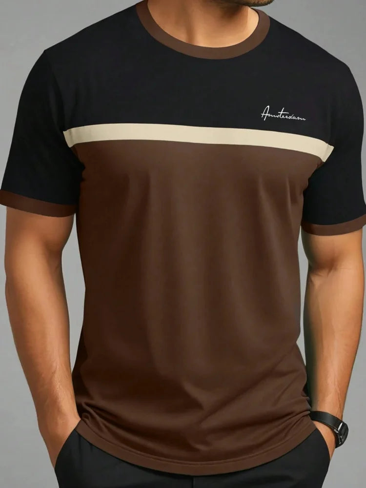 Summer men's casual sports loose oversized simple letter pattern printed round neck short sleeved T-shirt top