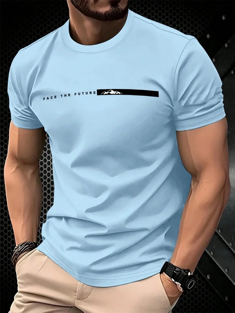 Summer men's casual sports loose oversized simple letter pattern printed round neck short sleeved T-shirt top