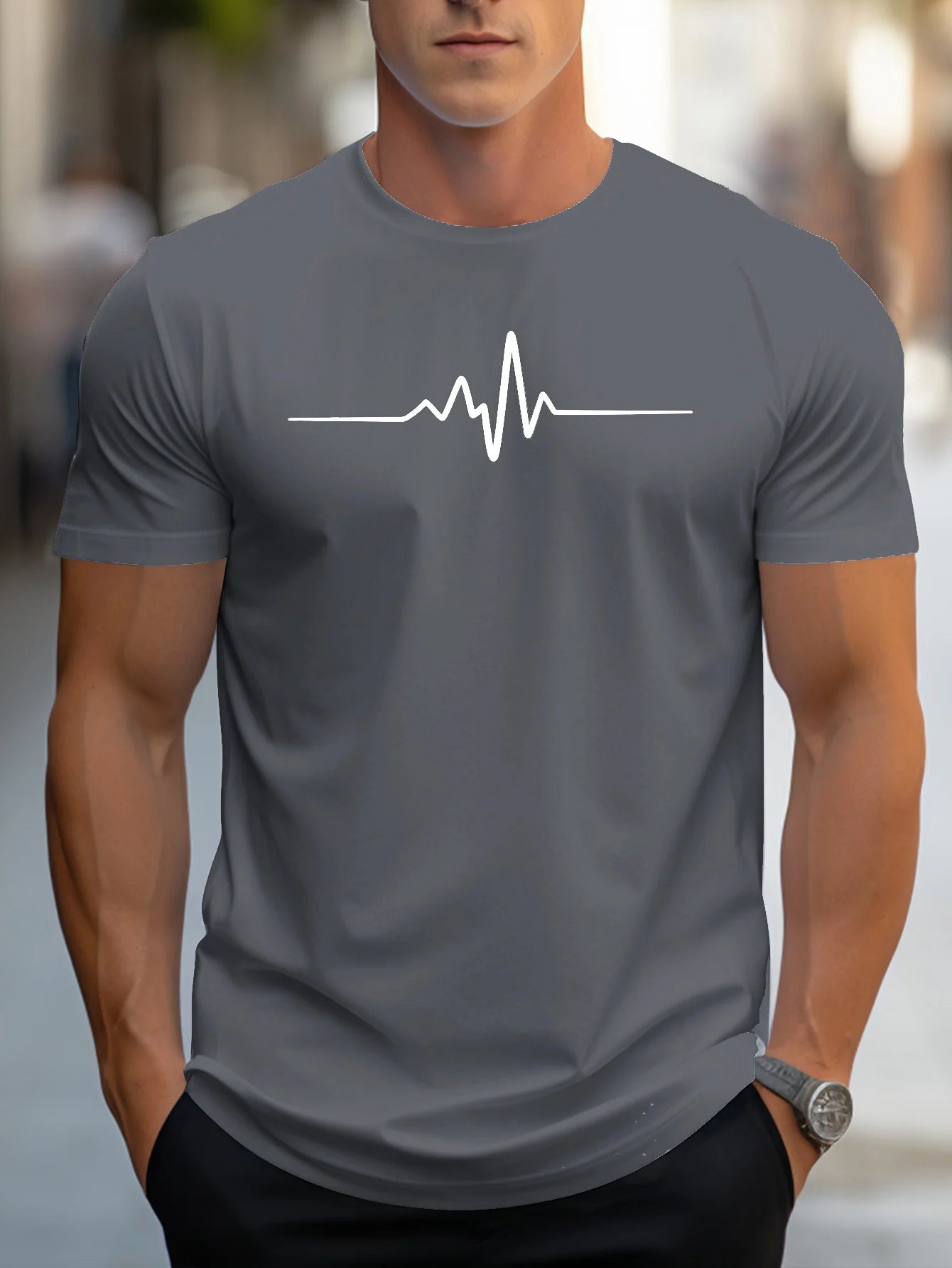 Men's 100% Polyester Summer Loose Size Creative Graphic Printed Slim Fit Casual Sports Round Neck Short
