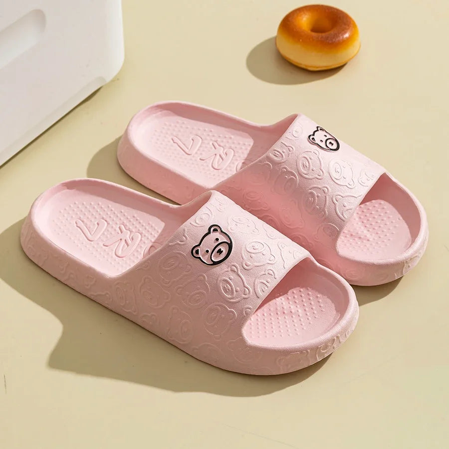 New Fashion Women's Slippers Indoor Soft Sole Cartoon Bear Print Slides Bathroom EVA Indoor Men