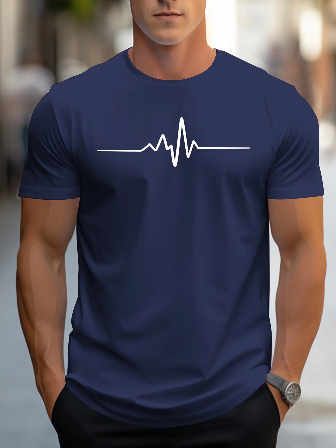 Men's 100% Polyester Summer Loose Size Creative Graphic Printed Slim Fit Casual Sports Round Neck Short