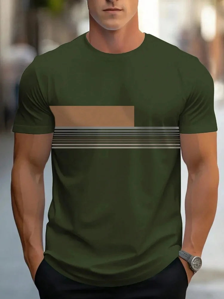 Summer men's casual sports loose oversized simple letter pattern printed round neck short sleeved T-shirt top