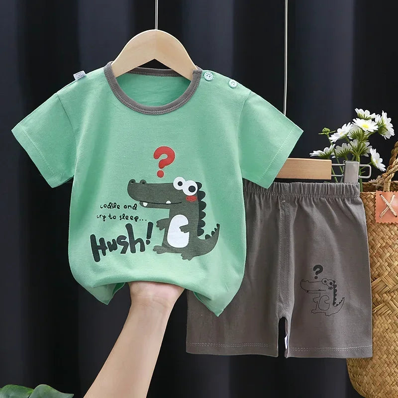 2PCS Children's Sets mother Kids Clothes Boys Girl T-shirt Shorts Summer Cotton Short sleeve Baby Children