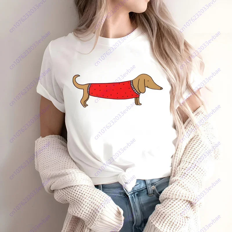Dachshund Teckel Funny Cute Dog Animal T-Shirt Women Short Sleeve Summer Fashion Tshirt Casual