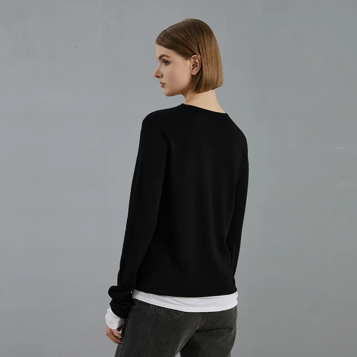 BC776 High Quality Luxury Women's Clothing 100% Wool  thin Pullover Fake two pieces Knitted Sweater Winter