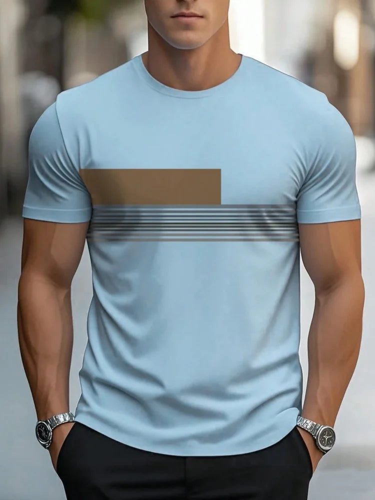 Summer men's casual sports loose oversized simple letter pattern printed round neck short sleeved T-shirt top