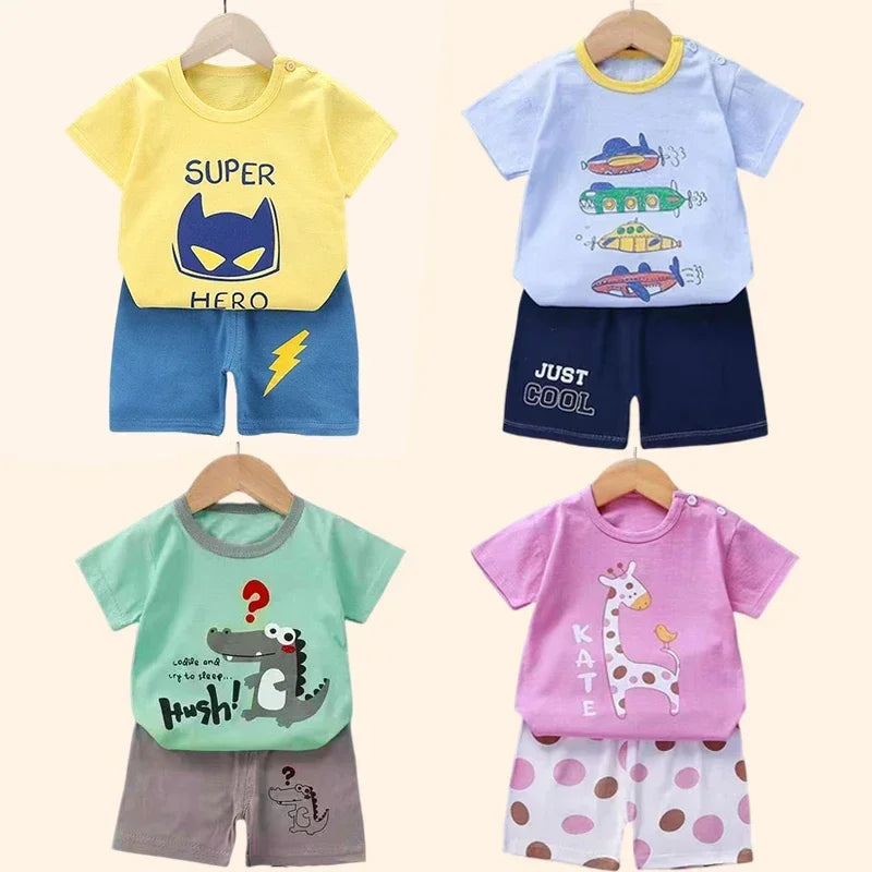 2PCS Children's Sets mother Kids Clothes Boys Girl T-shirt Shorts Summer Cotton Short sleeve Baby Children