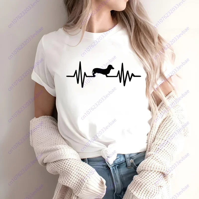 Dachshund Teckel Funny Cute Dog Animal T-Shirt Women Short Sleeve Summer Fashion Tshirt Casual