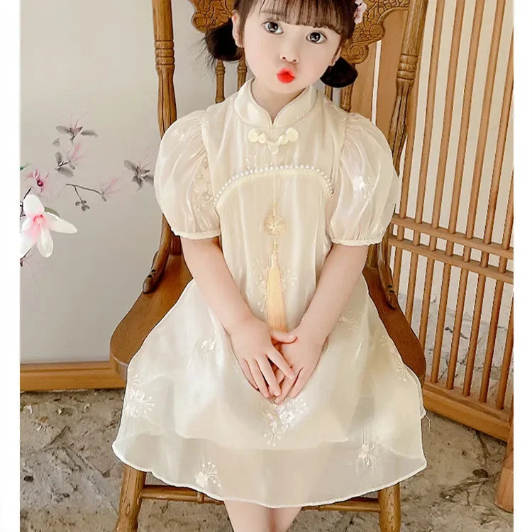 Tang Girls Casual Dresses Chinese Kids Clothes Perform Cheongsams Fashion Girl Hanfu Dress Summer