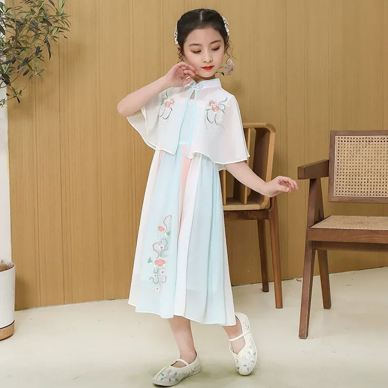 Tang Girls Casual Dresses Chinese Kids Clothes Perform Cheongsams Fashion Girl Hanfu Dress Summer