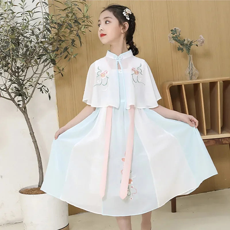 Tang Girls Casual Dresses Chinese Kids Clothes Perform Cheongsams Fashion Girl Hanfu Dress Summer