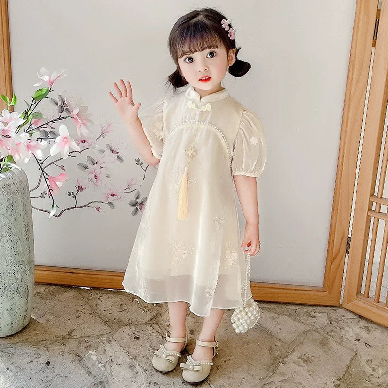 Tang Girls Casual Dresses Chinese Kids Clothes Perform Cheongsams Fashion Girl Hanfu Dress Summer