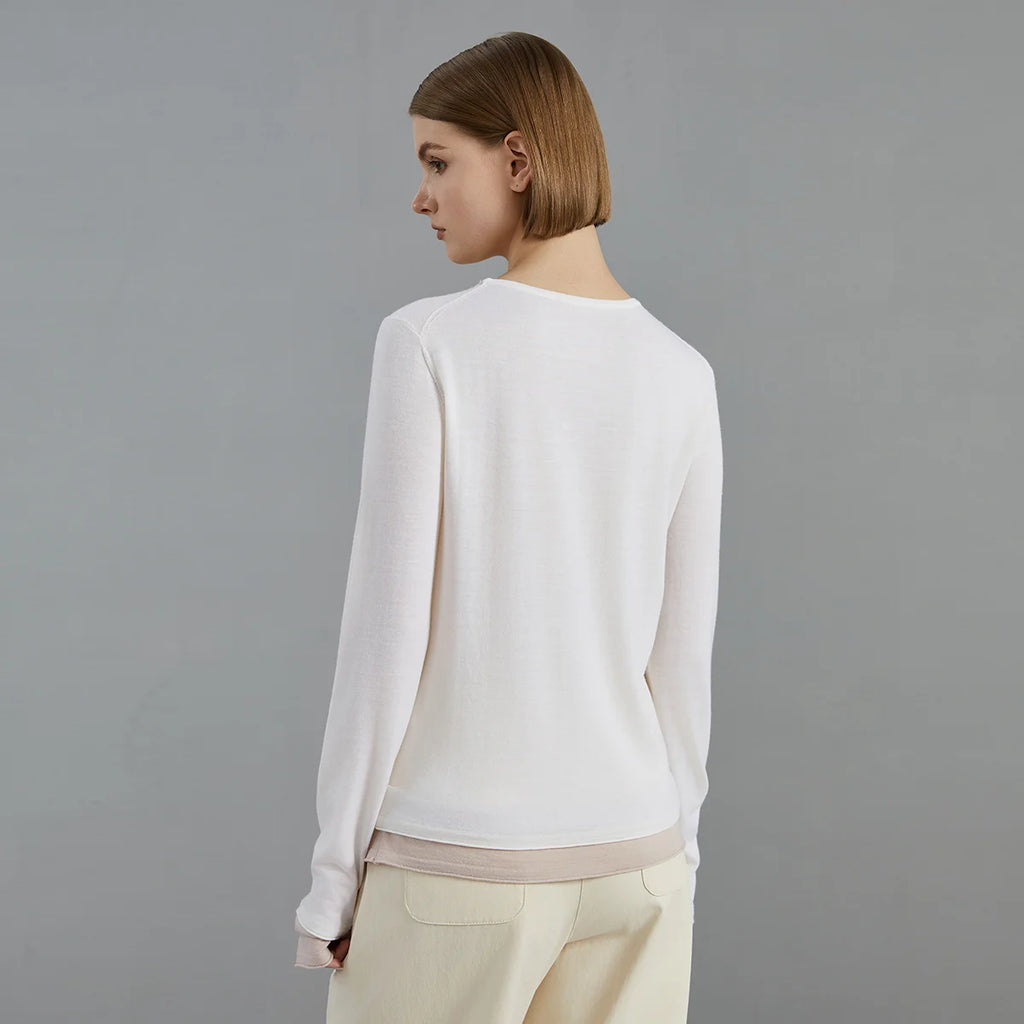 BC776 High Quality Luxury Women's Clothing 100% Wool  thin Pullover Fake two pieces Knitted Sweater Winter