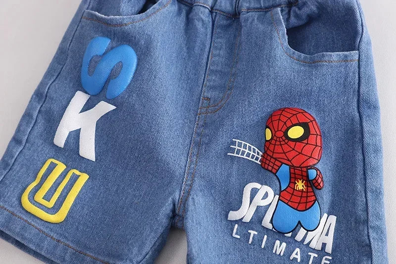 2024 Summer Baby Boys Spiderman Short Sleeve T-shirt+Jeans Sets Clothes Kids Fashion Clothing Outfits