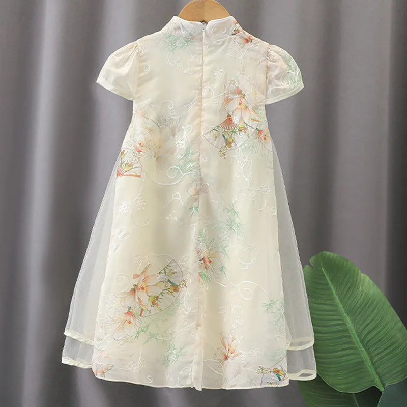 Tang Girls Casual Dresses Chinese Kids Clothes Perform Cheongsams Fashion Girl Hanfu Dress Summer