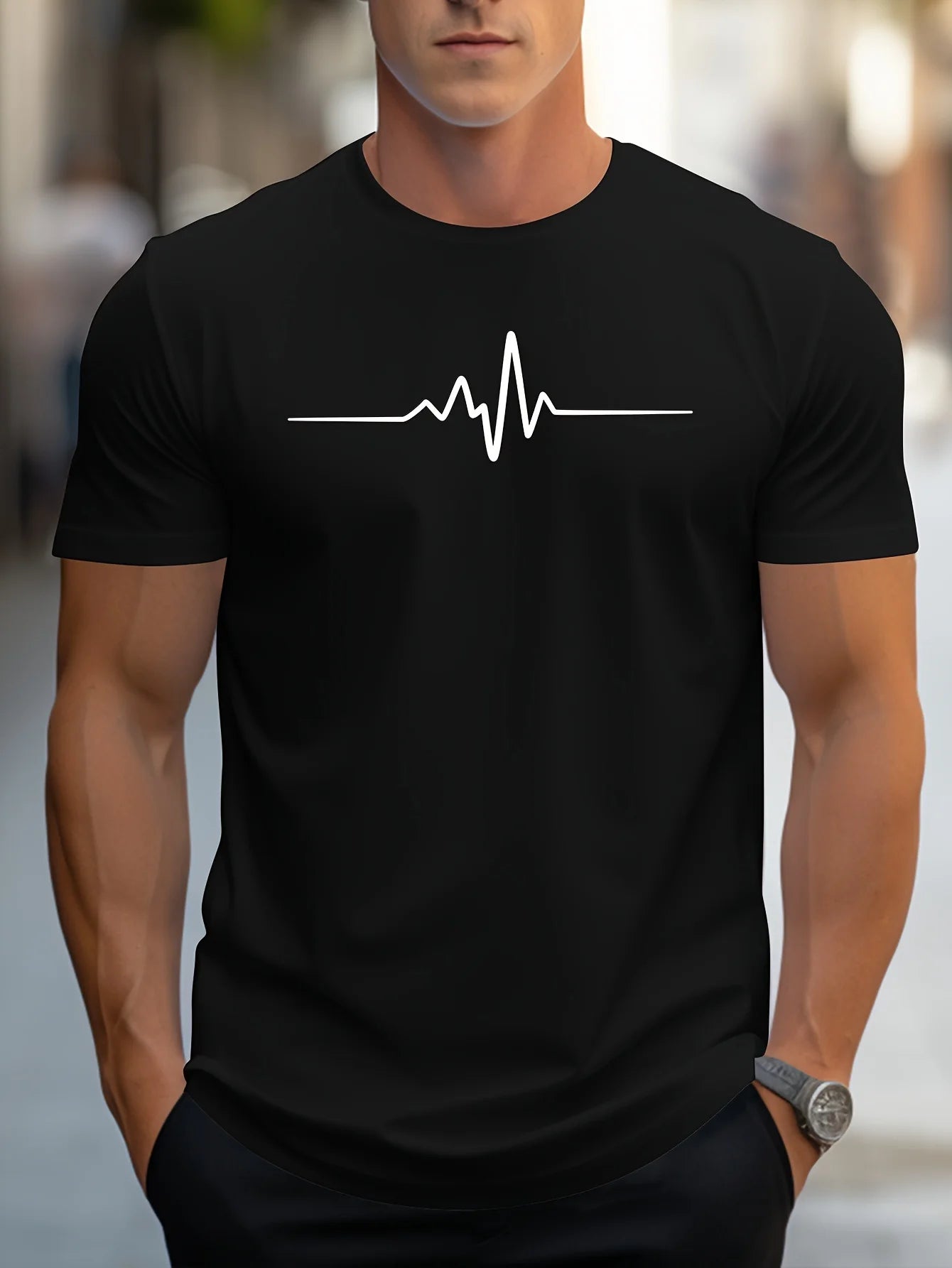 Men's 100% Polyester Summer Loose Size Creative Graphic Printed Slim Fit Casual Sports Round Neck Short