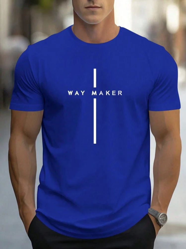 Summer men's casual sports loose oversized simple letter pattern printed round neck short sleeved T-shirt top