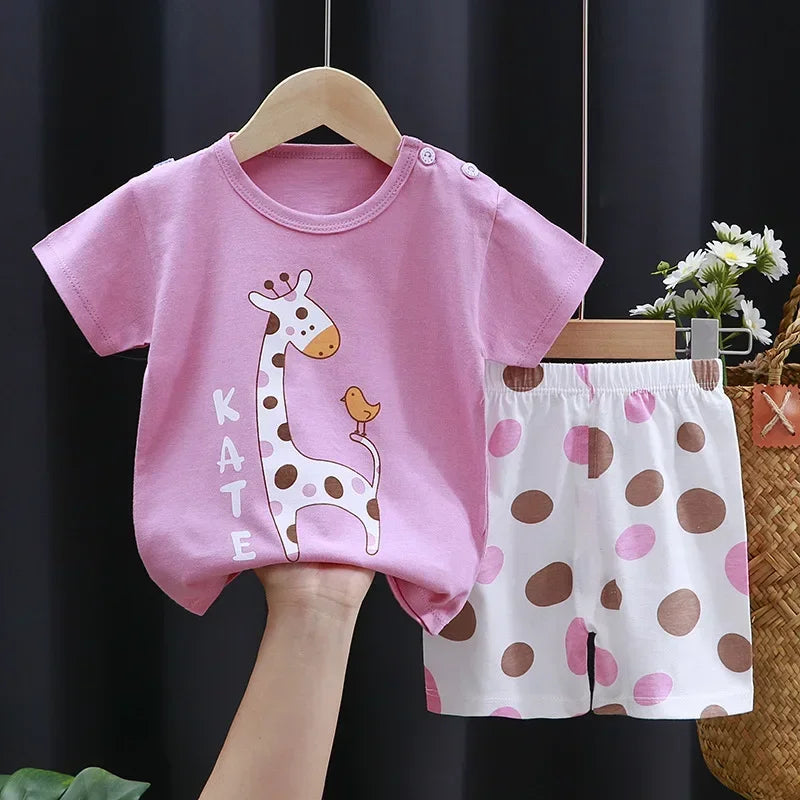 2PCS Children's Sets mother Kids Clothes Boys Girl T-shirt Shorts Summer Cotton Short sleeve Baby Children