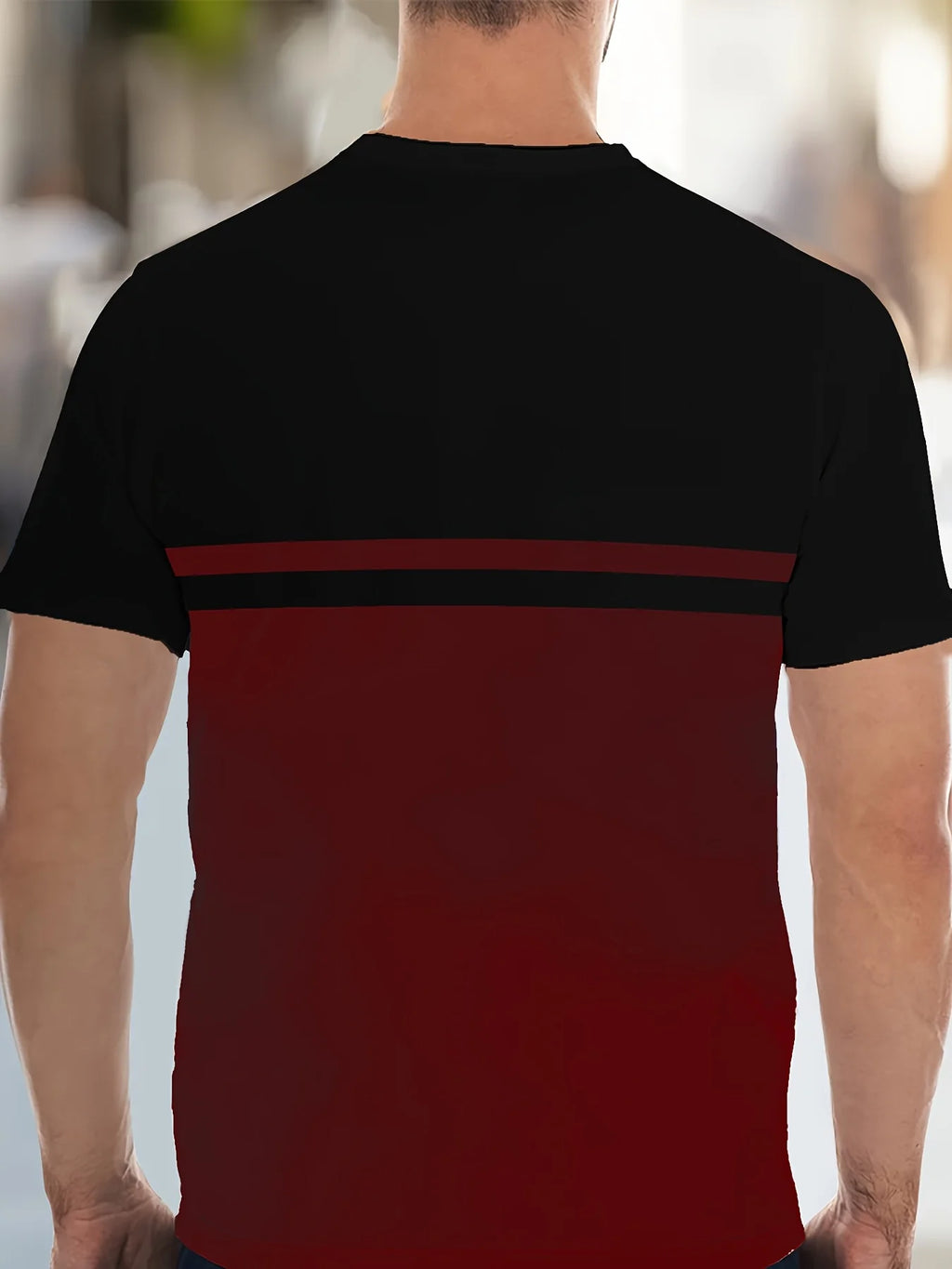 Men'S Novelty 3D Crew Neck T-Shirt,Casual Polyester Knit Fabric with Slight Stretch,Regular Fit,with Striped Pattern