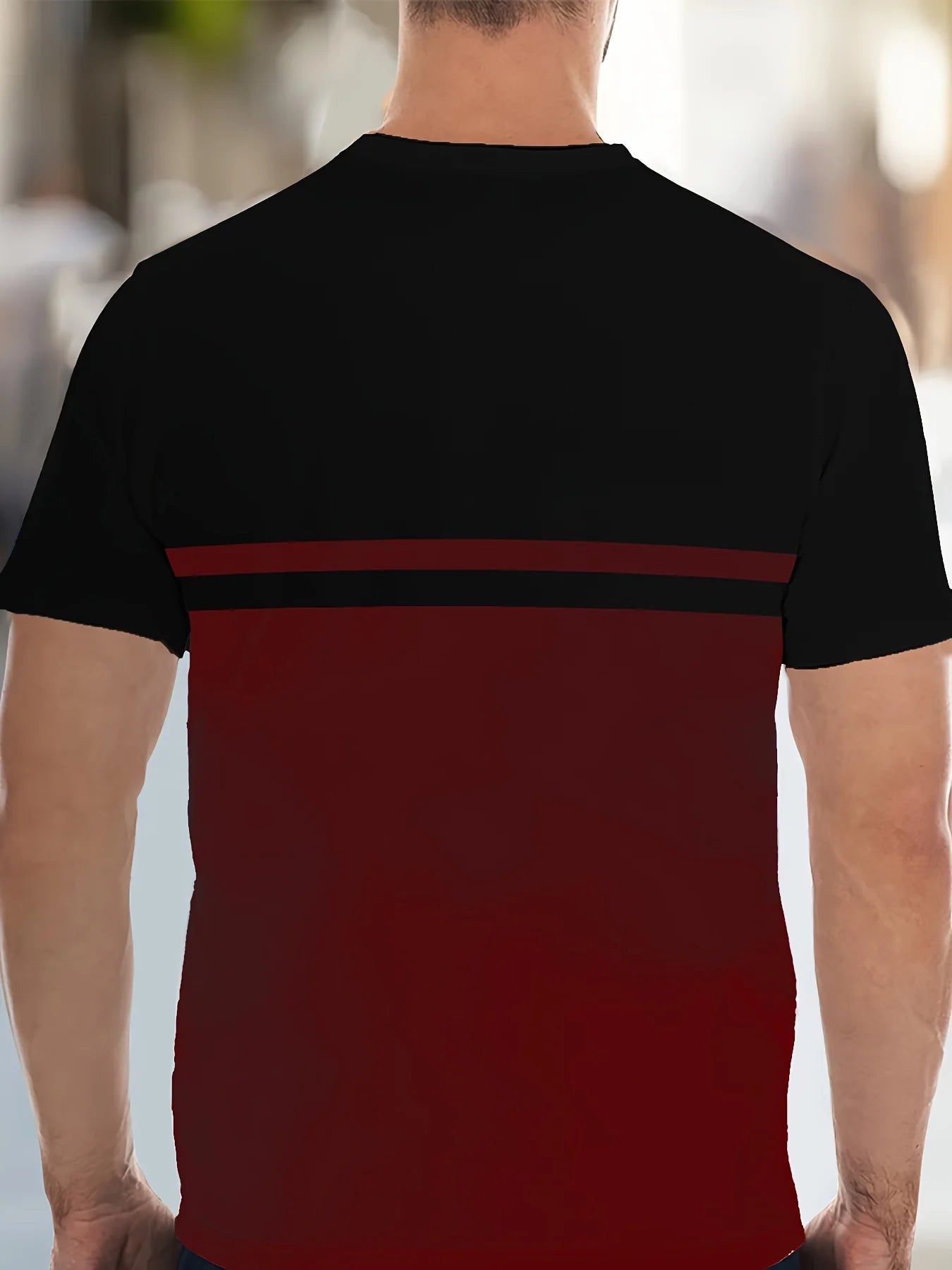 Men'S Novelty 3D Crew Neck T-Shirt,Casual Polyester Knit Fabric with Slight Stretch,Regular Fit,with Striped Pattern