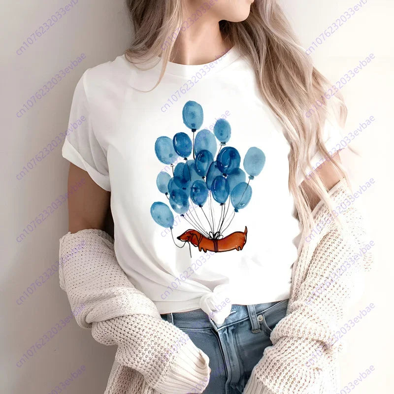 Dachshund Teckel Funny Cute Dog Animal T-Shirt Women Short Sleeve Summer Fashion Tshirt Casual