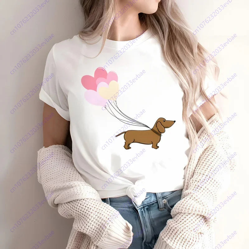 Dachshund Teckel Funny Cute Dog Animal T-Shirt Women Short Sleeve Summer Fashion Tshirt Casual