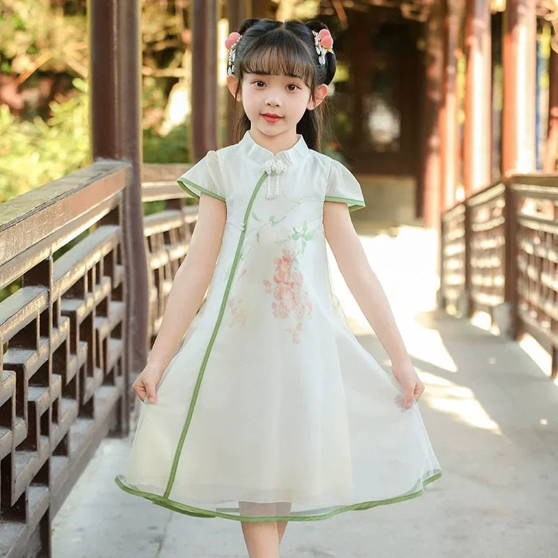 Tang Girls Casual Dresses Chinese Kids Clothes Perform Cheongsams Fashion Girl Hanfu Dress Summer