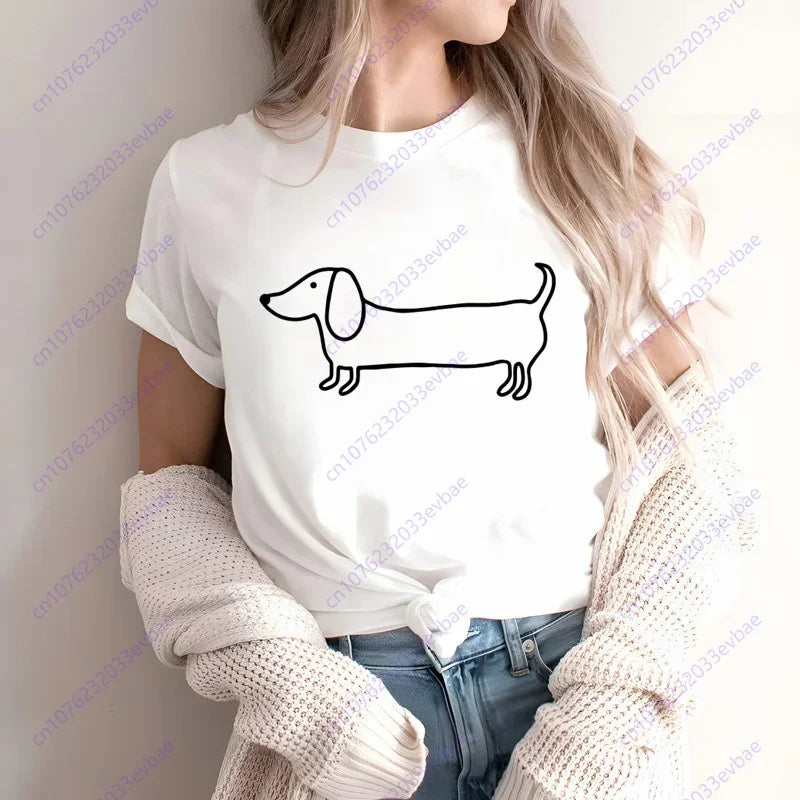 Dachshund Teckel Funny Cute Dog Animal T-Shirt Women Short Sleeve Summer Fashion Tshirt Casual