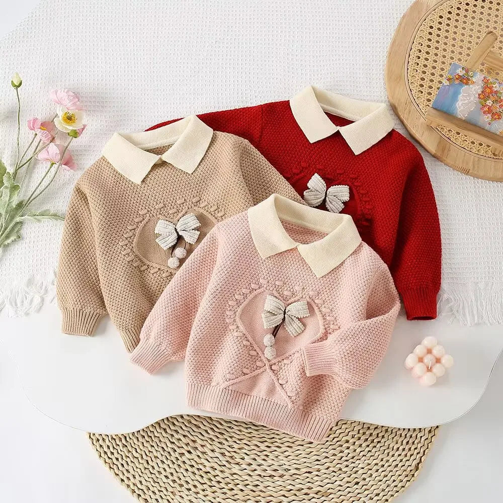 MILANCEL New Autumn Kids Sweater Set 9M-5T Cute Bow Girls Knitted Pullover +Skirts Korean Version Children