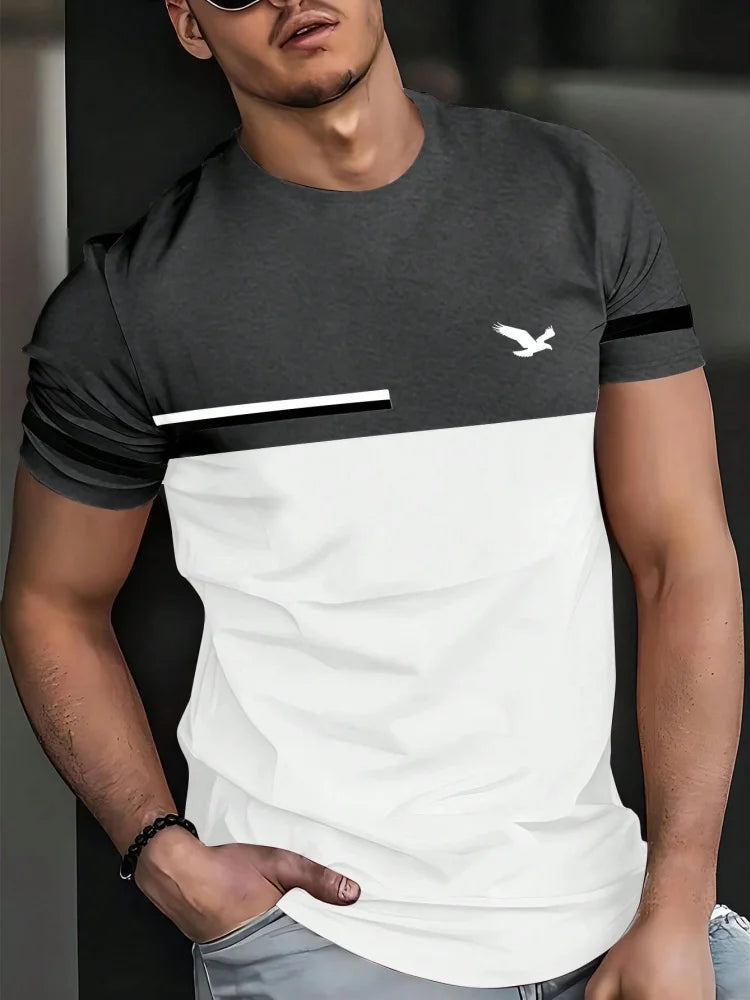 Summer men's casual sports loose oversized simple letter pattern printed round neck short sleeved T-shirt top