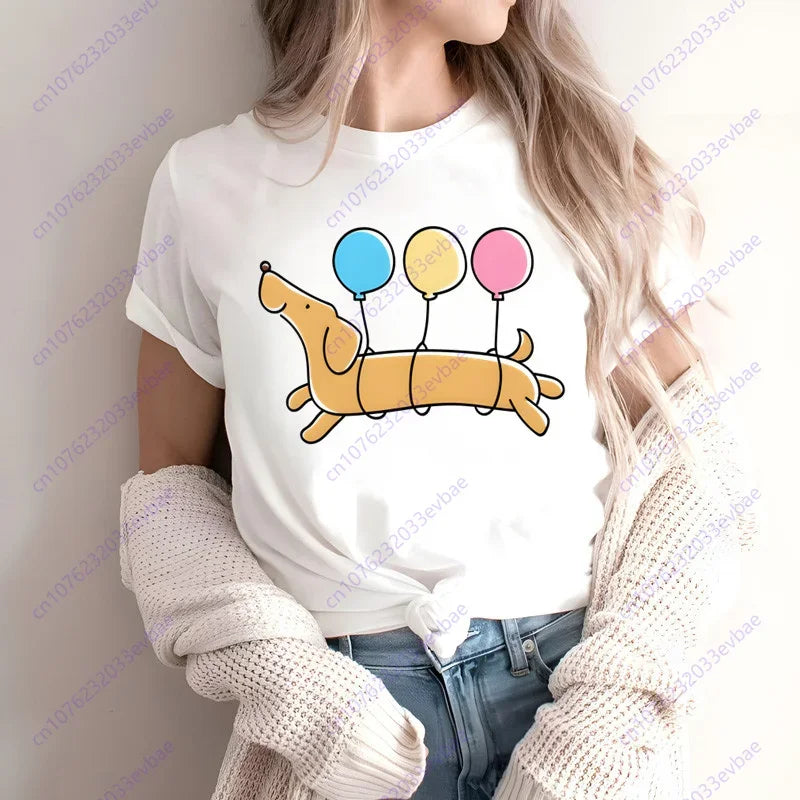 Dachshund Teckel Funny Cute Dog Animal T-Shirt Women Short Sleeve Summer Fashion Tshirt Casual