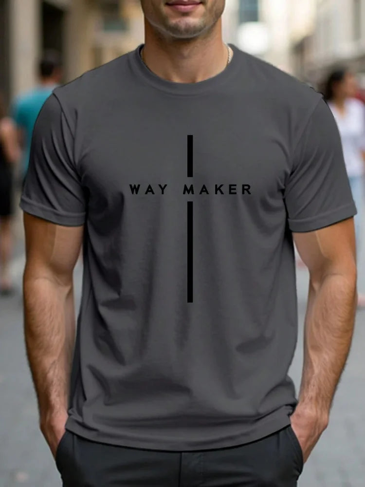 Summer men's casual sports loose oversized simple letter pattern printed round neck short sleeved T-shirt top