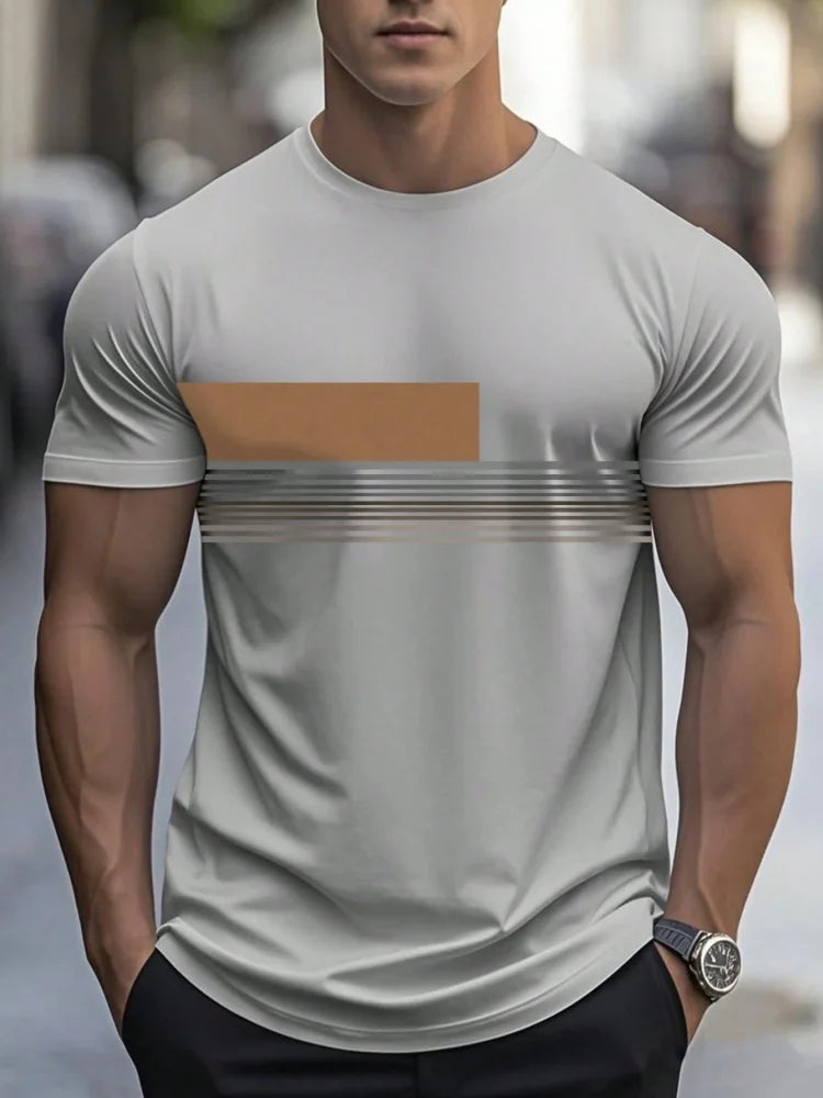 Summer men's casual sports loose oversized simple letter pattern printed round neck short sleeved T-shirt top