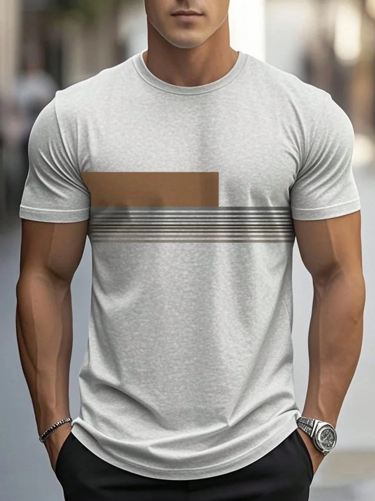 Summer men's casual sports loose oversized simple letter pattern printed round neck short sleeved T-shirt top