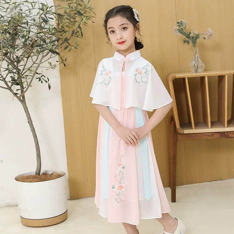Tang Girls Casual Dresses Chinese Kids Clothes Perform Cheongsams Fashion Girl Hanfu Dress Summer