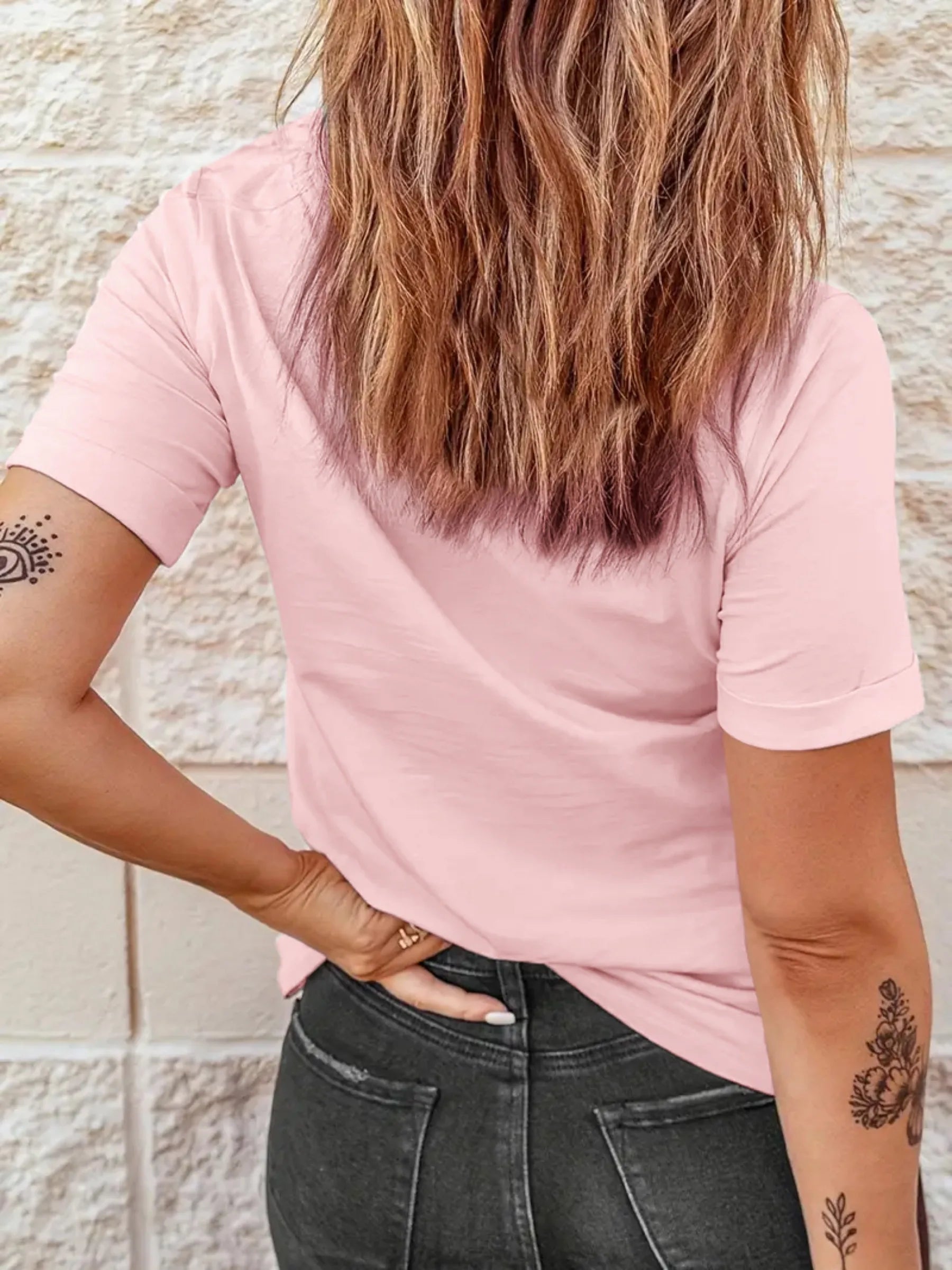 Summer women's fashionable casual loose I love you rose print round neck short sleeved comfortable T-shirt