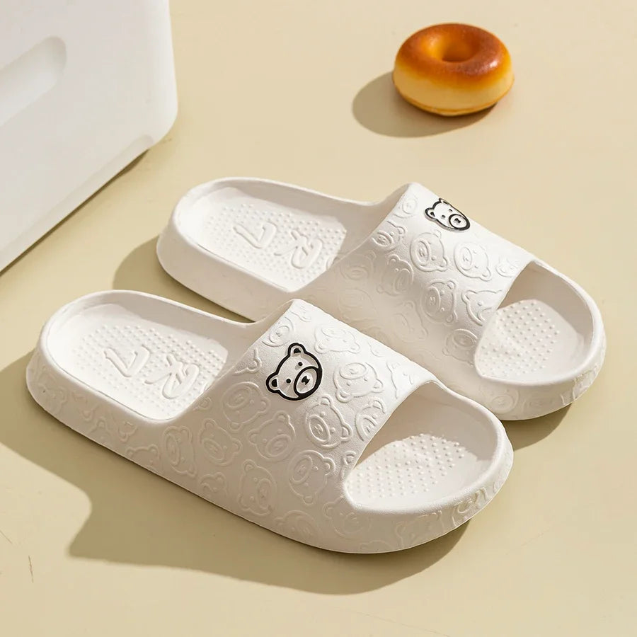 New Fashion Women's Slippers Indoor Soft Sole Cartoon Bear Print Slides Bathroom EVA Indoor Men