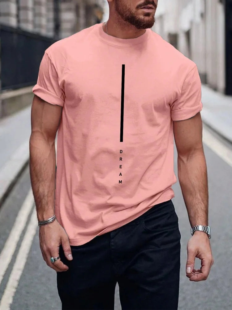 Summer men's casual sports loose oversized simple letter pattern printed round neck short sleeved T-shirt top