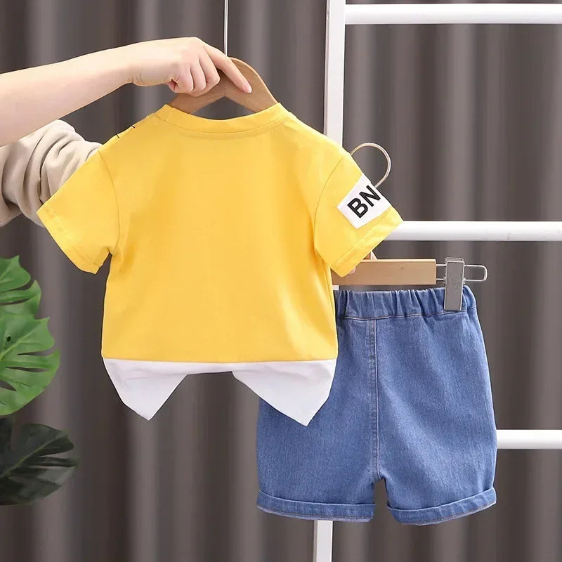 2024 Summer Baby Boys Spiderman Short Sleeve T-shirt+Jeans Sets Clothes Kids Fashion Clothing Outfits